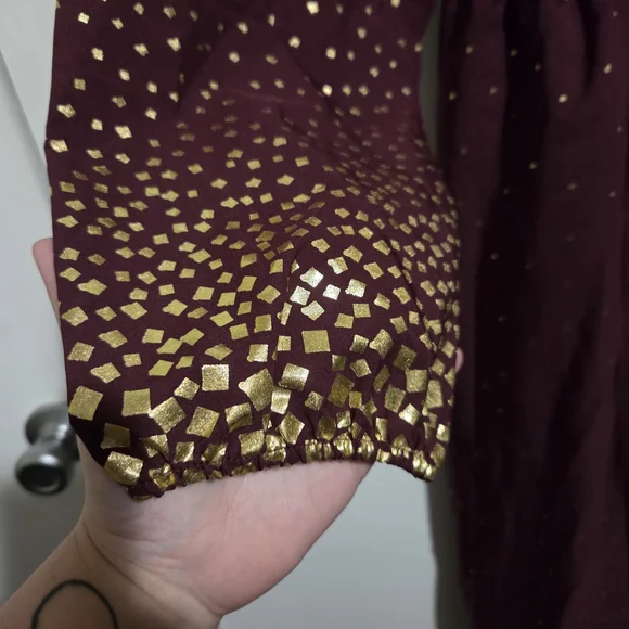 BloomChic Burgundy Maxi Dress with Gold Square Accents - Picture 4 of 6